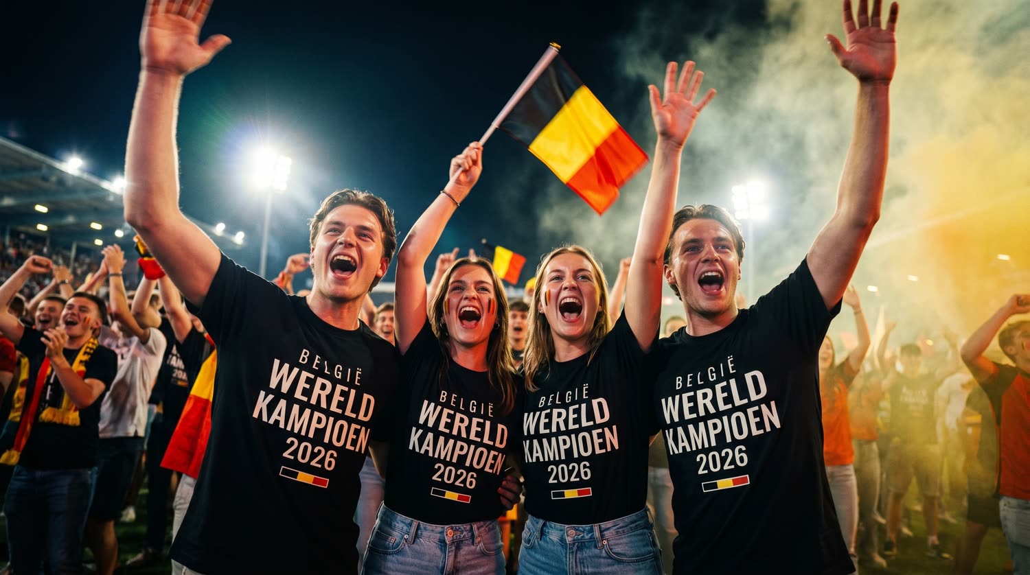 Supporters vieren feest in het NAZOMER shirt in het stadion